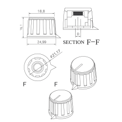 RM21-16-YX-6 Colored Control Knobs – Brass Insert, 6mm Shaft