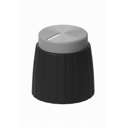 RM-15B-16ML Grey Metal Cap Knob – 15mm, Black Base, Line