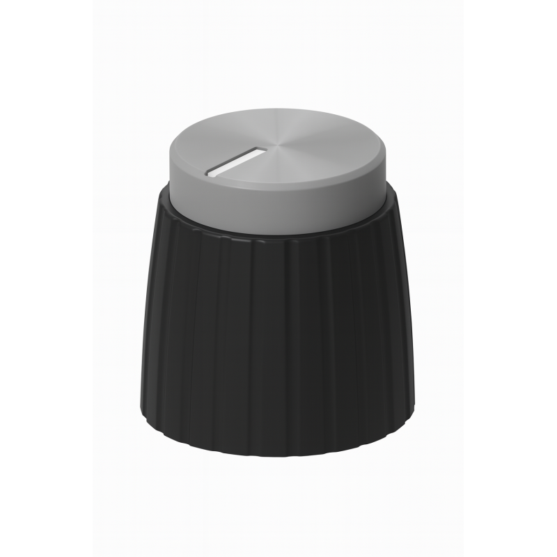 RM-15B-16ML Grey Metal Cap Knob – 15mm, Black Base, Line