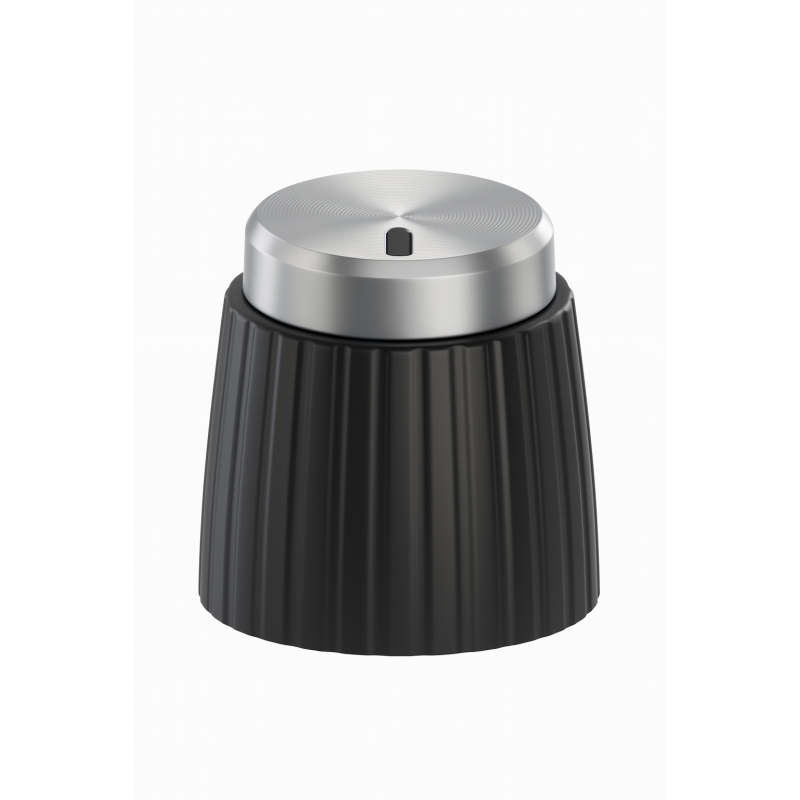 RM-15B-16SL Plastic Control Knob – Black Base, Silver Metal Cap, 15mm